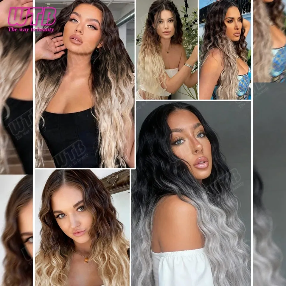 WTB Gradient Hair Extensions Συνθετική περούκα BB Clip Style Water Wave Μοτίβο για γυναικεία καθημερινή ένδυση και τις γιορτές