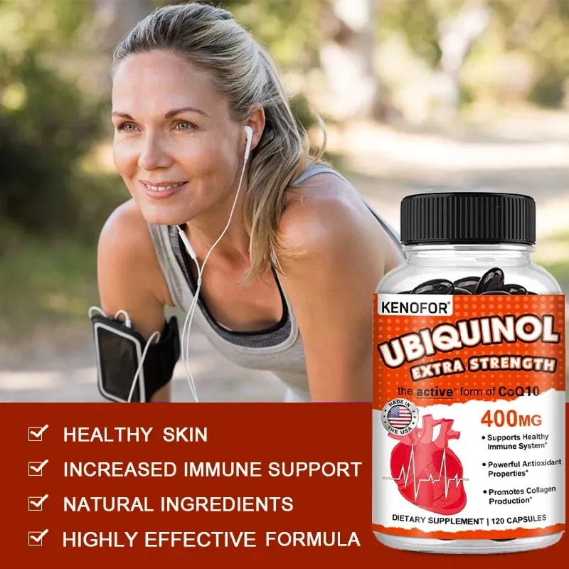 120pcs Organic Q10 Coenzyme 400mg Capsules with Vitamin E Cardiovascular and Heart Health Energy Vitamins Beauty and Health — image 2