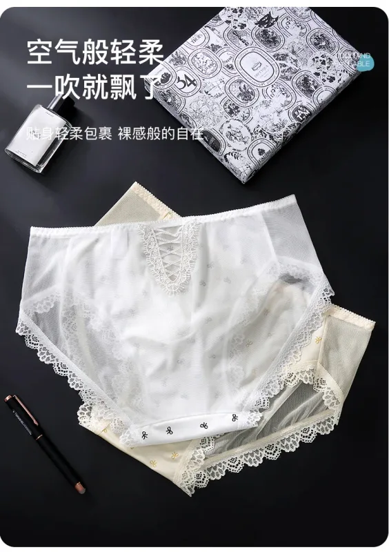 Large Size Mens Sissy Satin Panties Sexy Scalloped Lace Sheer Briefs Glossy Lingerie Mid Rise Lace Bow U Convex Pouch Underpant — image 12