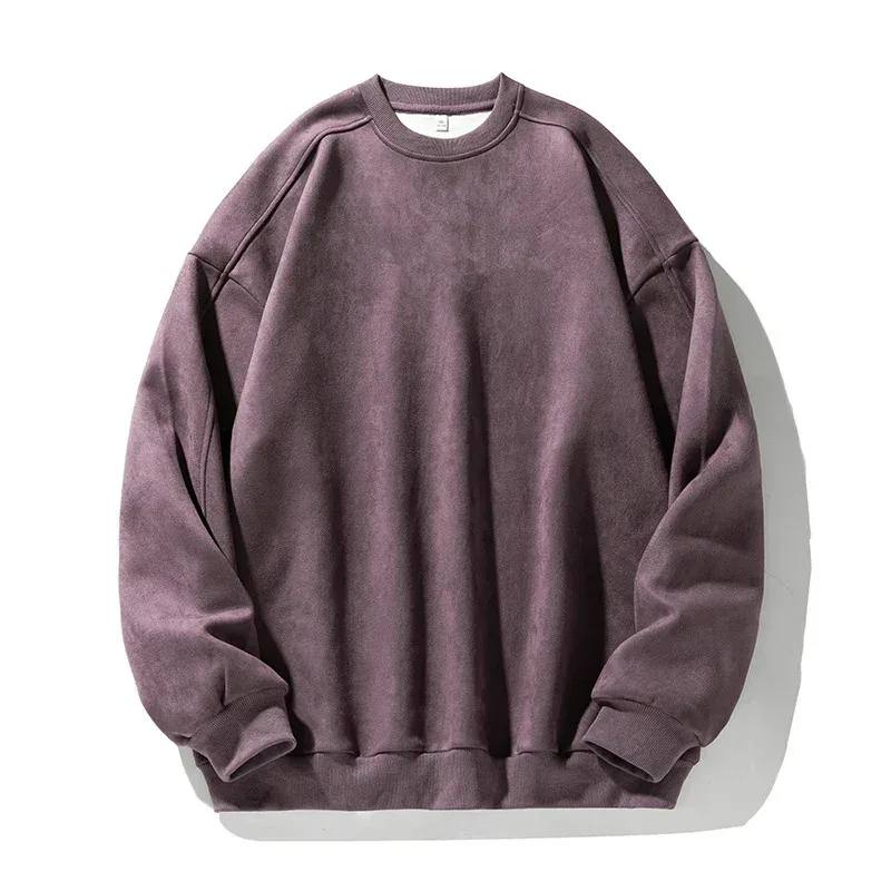 Brand Purple Sweatshirt Mans Suede O Neck Autumn Winter Baggy Men Sweatshirts Casual Long Sleeve 2026 Bagong Panlalaking Tops