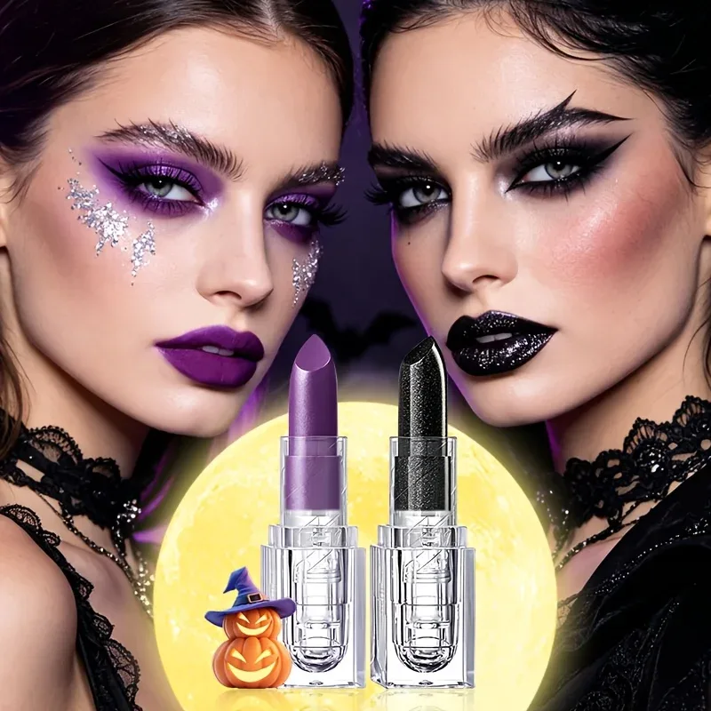 Clear Square Case Glitter Black Matte Purple Lipstick Halloween Cosplay Stage Creative Dark Lip Makeup — image 4