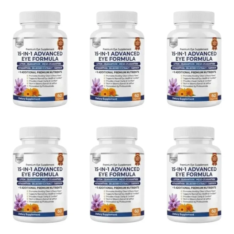 Premium 15-in-1 Advanced Eye Formula with Lutein Zeaxanthin Astaxanthin Bilberry & Saffron Supports Eye Wellness 60 Capsules