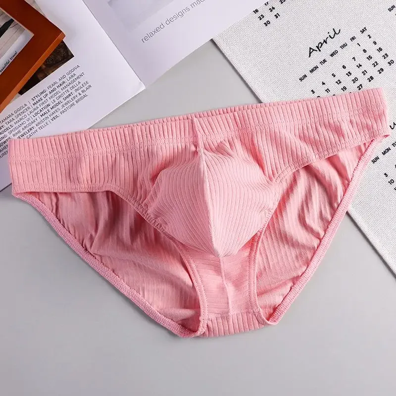 Heren sexy kort geribbeld katoen ademend comfortabel zweetabsorptie sportondergoed jeugd lage taille U bolle buidelonderbroek