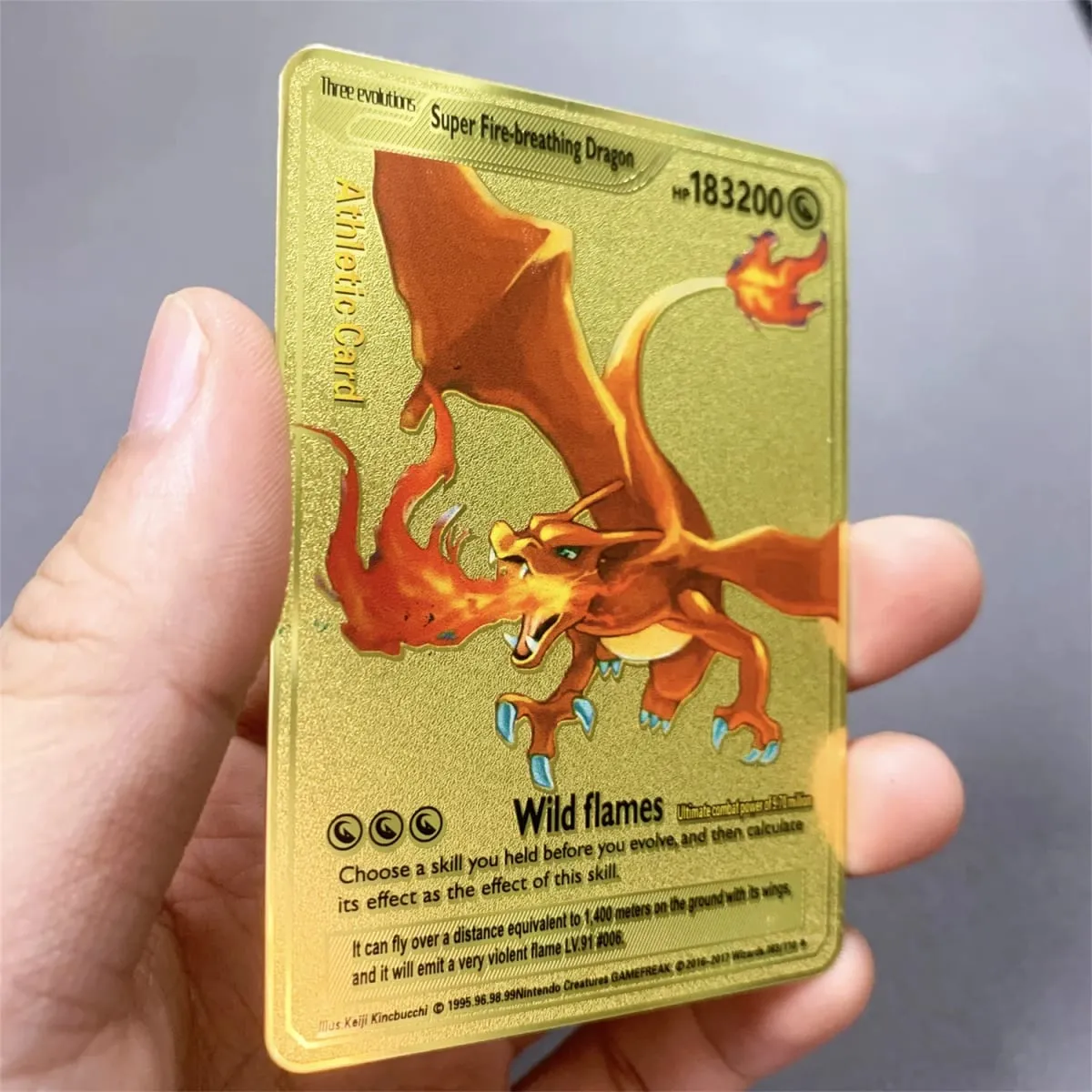 Tiếng Anh Kim Loại Pokemon Thẻ DIY Arceus Mewtwo Charizard Pikachu Sắt Sáng Bóng Pokémon GX Vmax EX Trò Chơi Trẻ Em Bộ Sưu Tập Thẻ Đồ Chơi Quà Tặng