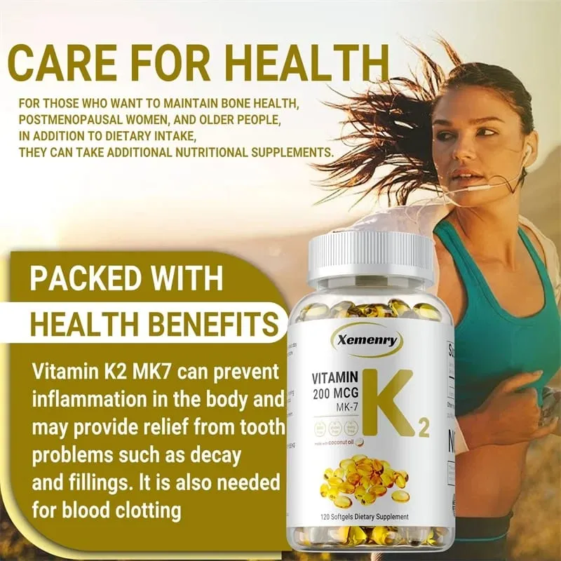 Vitamin K2 MK-7 Supplement - Supports Calcium Absorption Bones Joint Immunity and Heart Health Easy To Swallow