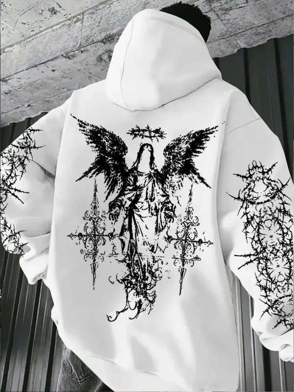 Gotik Tarzı Melek Baskı Hoodies Erkek Kadın Açık Sokak Rahat Spor Trendi Hip-Hop Çift Uzun kollu Sonbahar Kış Kazak