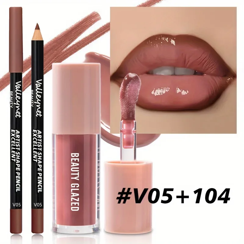 2 stks/set Fluwelen Textuur Lip Make-up Set - Lip Liner - Lip Glaze - Waterdicht Langdurig Mat Effect Rood Bruin Creëren Moistu