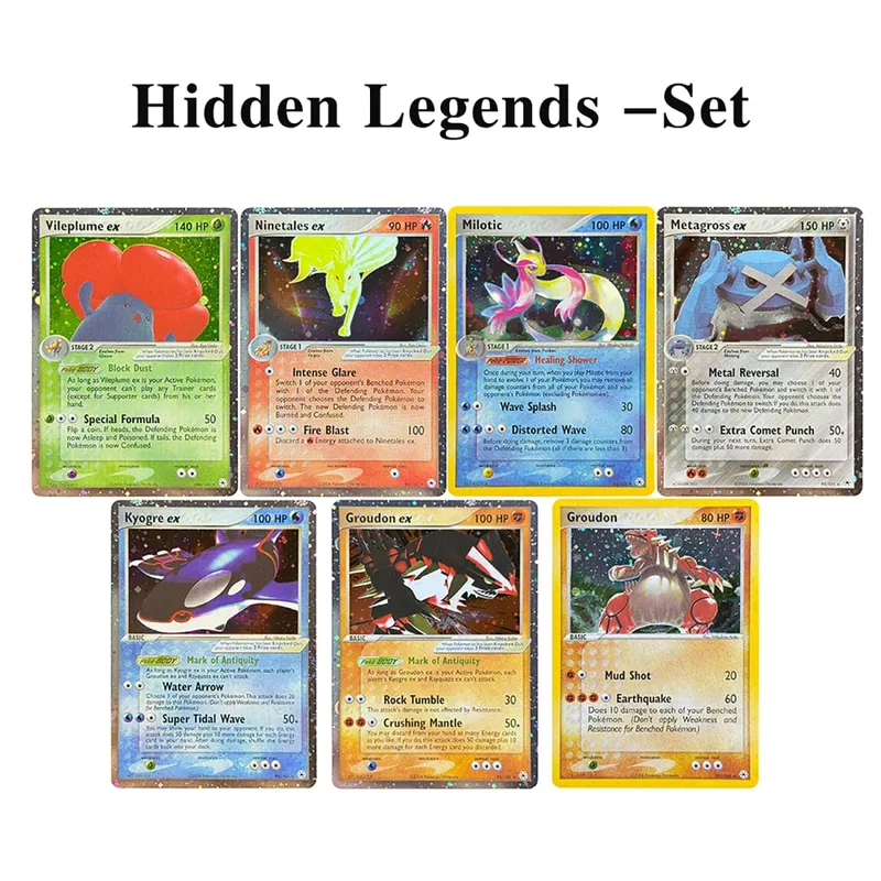 Κάρτες μεσολάβησης Ολογραφικά Emerald Cacturne Rayquaza Hidden Legends Kyogre Crystal Guardians Alakazam Star Flareon Metagross — image 10