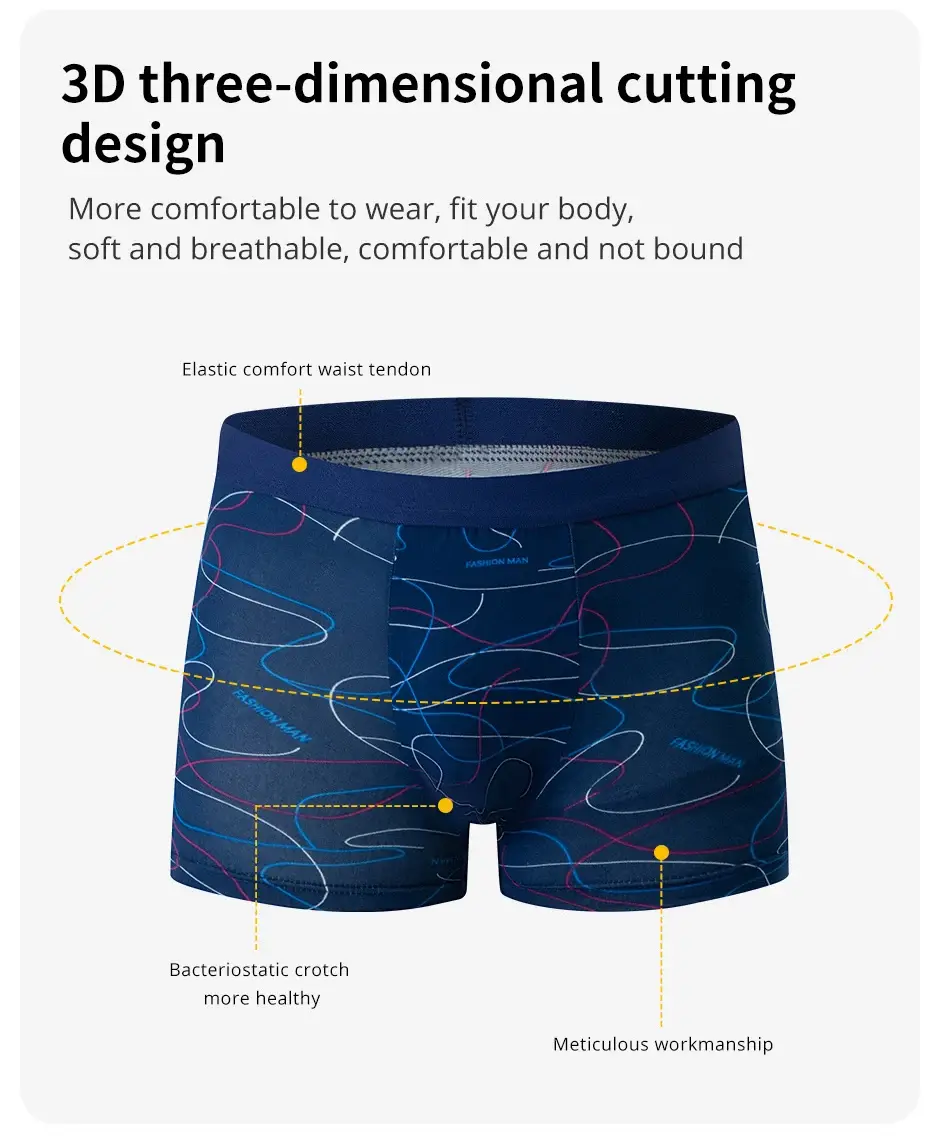4 ชิ้นแฟชั่นผู้ชายพิมพ์ชุดชั้นในBreathable Crotch Boxersสำหรับวัยรุ่นสบายPlusขนาดชุดชั้นในได้ถึง 6XL.