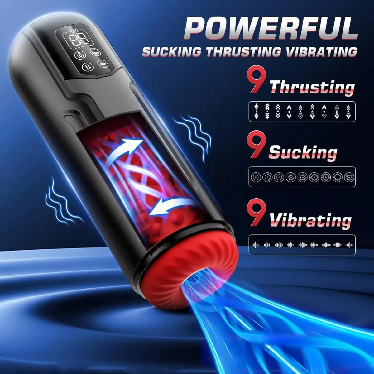 Male Masturbator Penis Pump with 9 Sucking Thrusting Heating Modes Stroker Blowiob Machine LCD Display Adult Sex Toy for Men