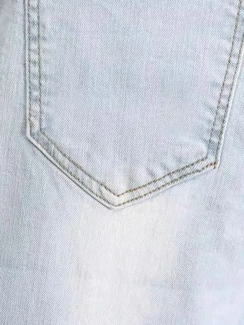 2000’s Clothes Men's Light-colored Jeans 2025 New Spring Autumn Slim Cargo Light Blue Pants Trendy Brand Work Elastic Trousers — image 5
