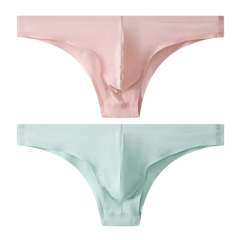 Intimo da uomo a triangolo piccolo a mezza anca a vita bassa sexy da uomo giovane slip senza cuciture in seta di ghiaccio mutandine estive leggere e traspiranti