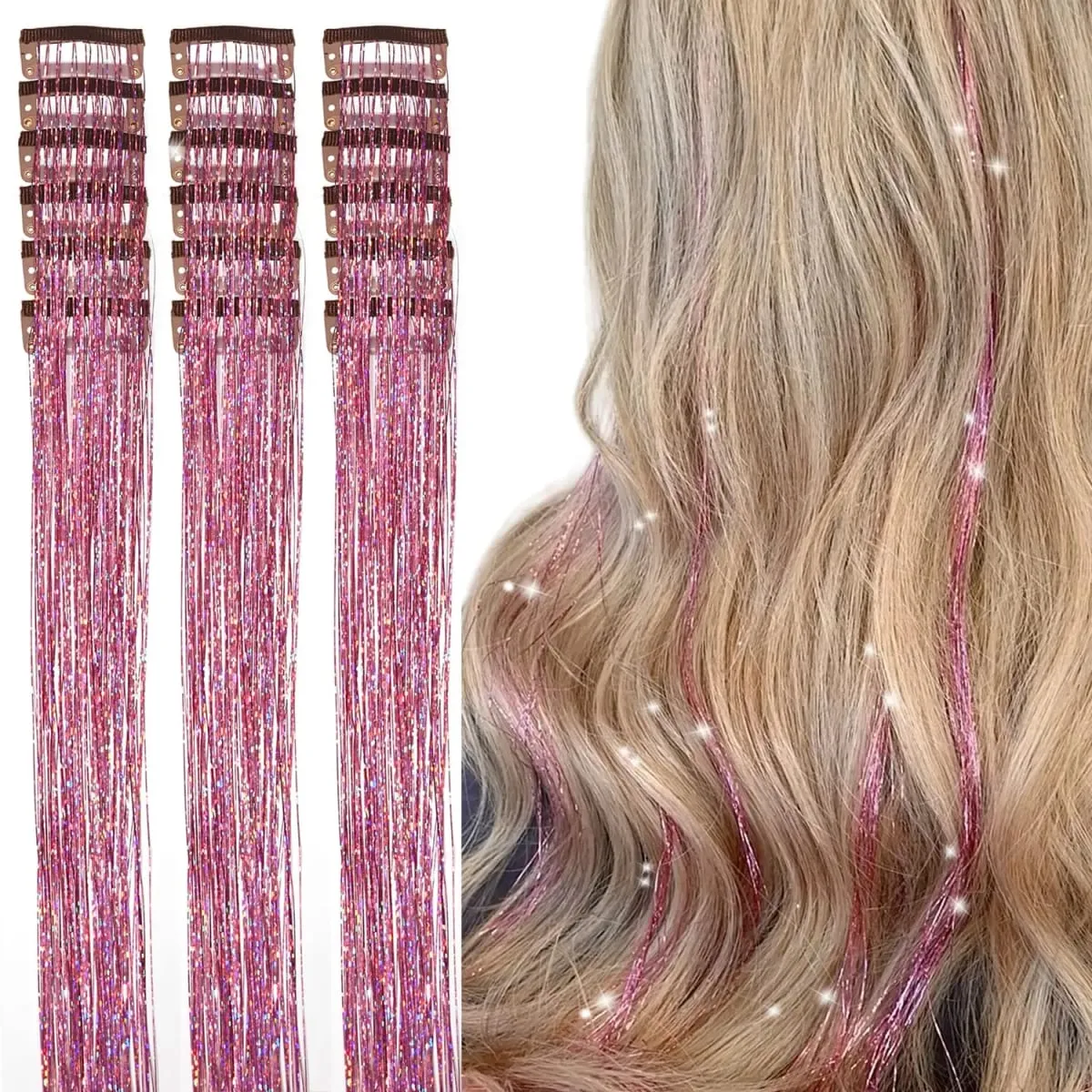 Επεκτάσεις μαλλιών 20 ιντσών Glitter Tinsel με κλιπ σε 6 τμχ/Σετ συνθετικό κλιπ σε Sparkle Fairy Hair Αξεσουάρ για Γυναικεία Παιδιά