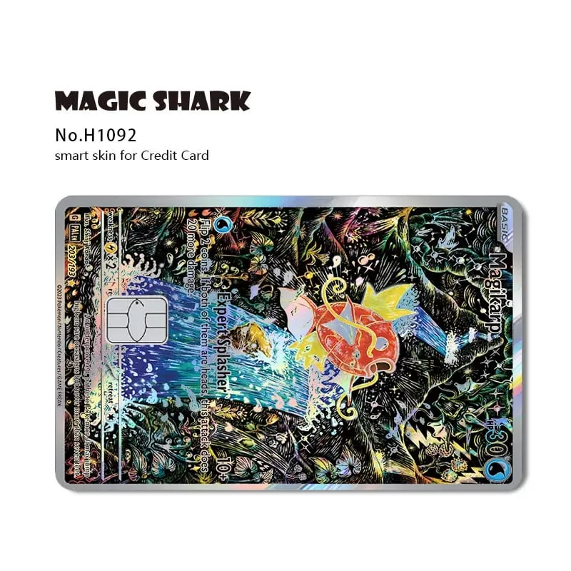 Magic Shark Mew Charizard EX Eevee Gengar Pikachu TCG Αυτοκόλλητο με ολογραφικό δέρμα λέιζερ για τραπεζική πιστωτική κάρτα