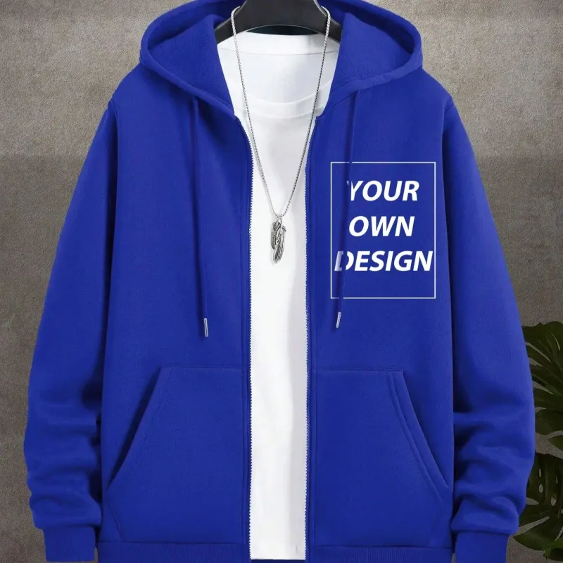 Sweat à capuche à fermeture éclair pour hommes, personnalisé, imprimé personnalisé, mode décontractée, manteau ample pour jeunes, vêtements de sport de base sur le campus, haut de poche de rue, M-3XL