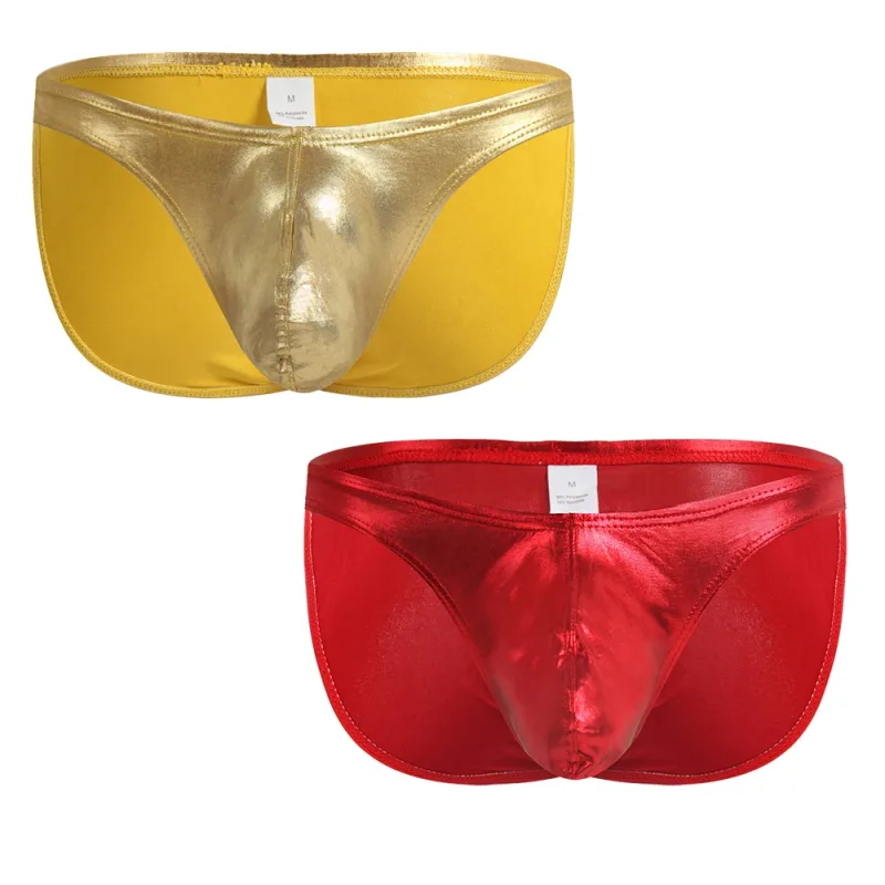 Men's Fashion Low Waist Imitation Leather Briefs with U Convex Pouch Sexy Underwear Lingerie 3PCS/2PCS/1PC Set