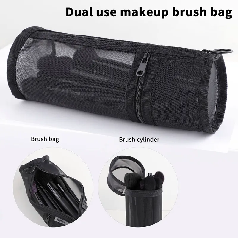 Tempat Kuas Rias Penggunaan Ganda Jaring Tas Kosmetik Travel Organizer Kuas Pena Tabung Kontainer Kantong Stand-Up Alat Kosmetik