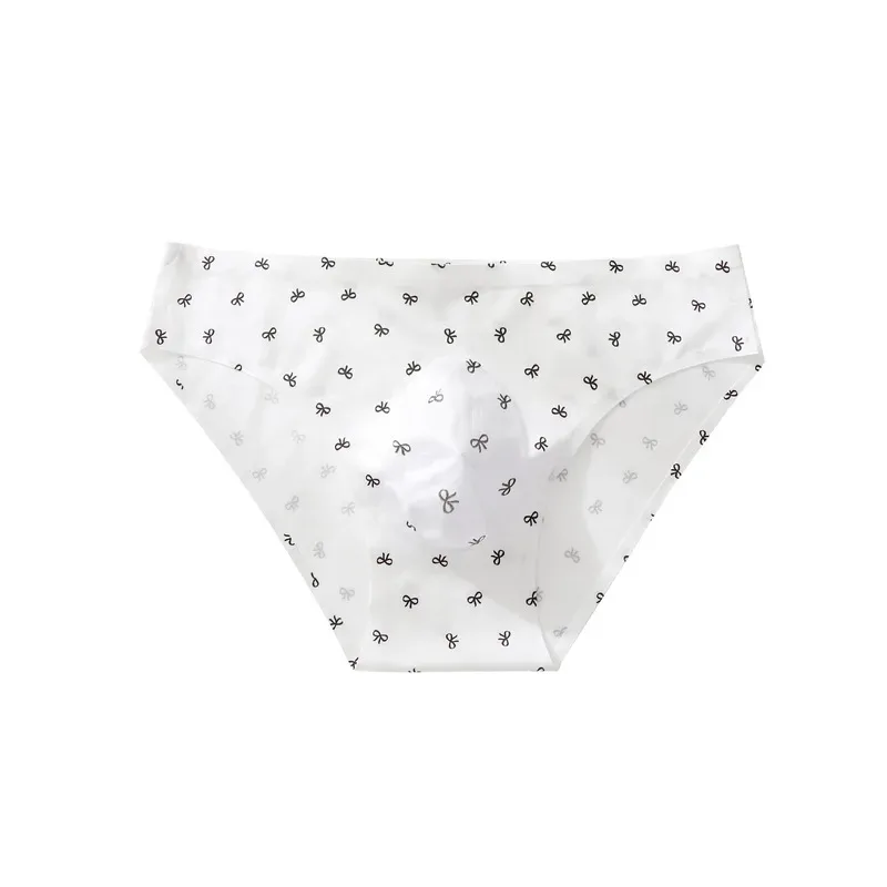 Male Seamless Ice Silk Briefs Cute Heart Bowknot Print 3D Molded Pouch Low Rise Soft Breathable Men Underpants
