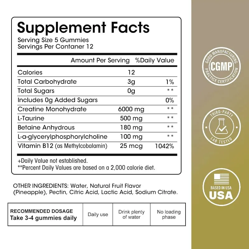 Kexinsh Creatine Monohydrate Gummies 6000mg Sugar Free Chewable Creatine for Muscle Strength Muscle Builder Energy Boost