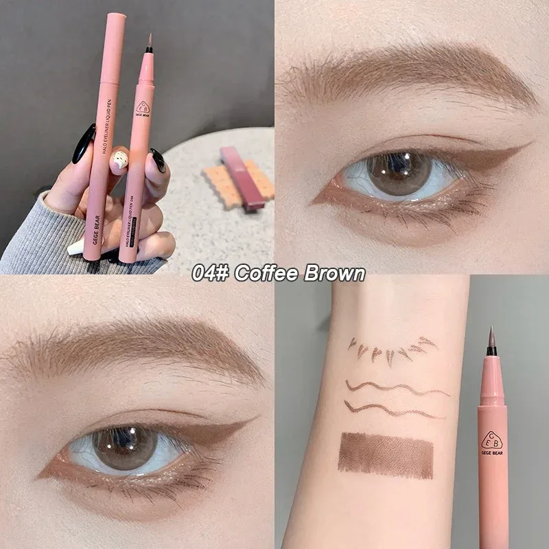 Αδιάβροχο Quick Dry Liquid Eyeliner Pen Ultra-fine Matte Black Brown Lasting Lying Silkworm Eyeliner Pencil Φυσικό Μακιγιάζ ματιών
