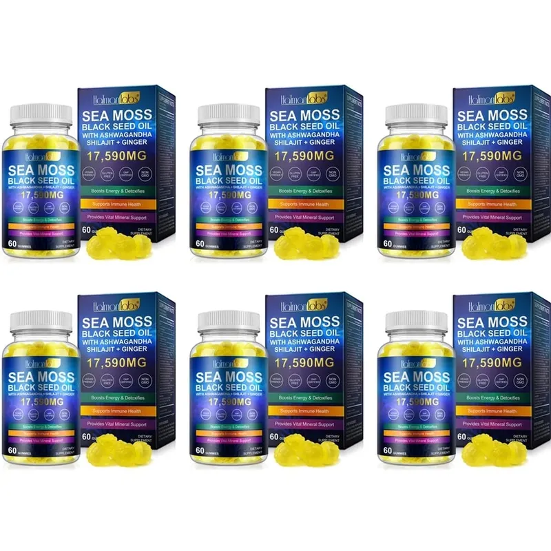 HalmanLabs Sea Moss Black Seed Oil Gummies with Vitamin C and Vitamin D for Immune Health and Vital Mineral Support 60 Gummies