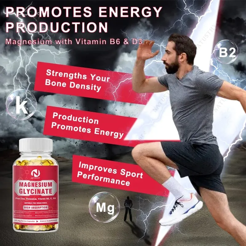 Magnesium Glycinate Capsules with Zinc Potassium for Muscle Heart Bone Immune System Health