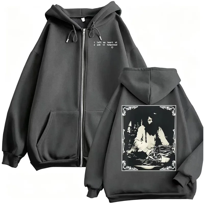Ariana Grande dejé mi corazón en un Pub en Hampstead sudadera chaqueta abrigos hombres mujeres Harajuku gótico High Street cremallera sudaderas con capucha