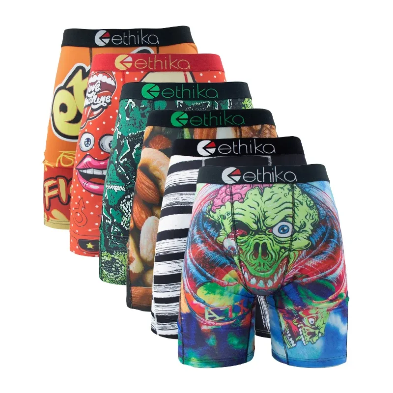 6Pcs Men Underwear Boxer Breathable Mesh Crotch Man Underpants Plus Size Print Mens Panties Trunks Sexy Men's Boxershorts — image 5