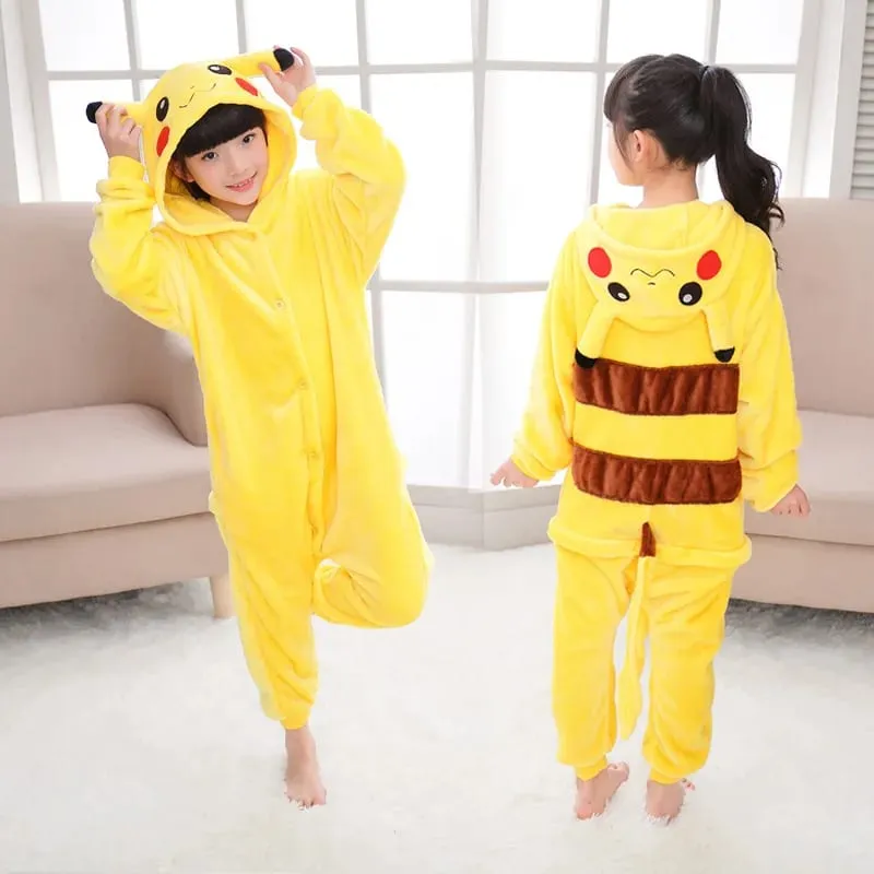 Smile pikachu Costume For Boys Girls Onesie Anime Winter Pajama Flannel Warm Suit Pokemon Kigurumis — image 3