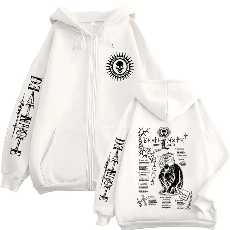 Anime Death Note L·Lawliet Ryuk Dragkedja Huvtröjor Herrkläder Mode Fritidsdag Långärmad Zip Up Huvtröjor Jackor Kappor