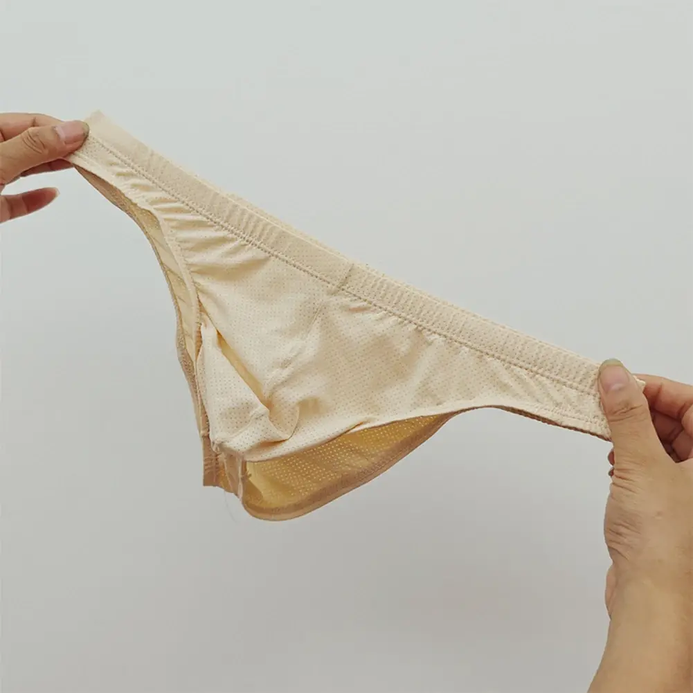 Sexy Skin Color Men Low Waist Mesh Breathable Jockstrap Pouch Half Hip Underwear Briefs Daily Fashion Panties