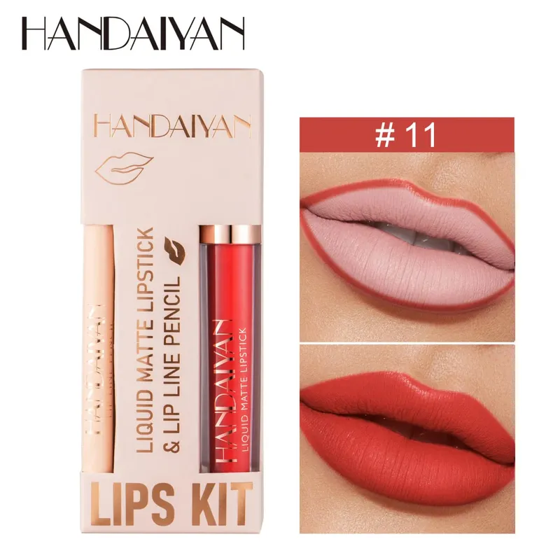Pambabaeng 2-in-1 Lipstick Set na may Lip Liner Waterproof Long-lasting Korean Makeup Matte Finish Cosmetics Kit Libreng Pagpapadala