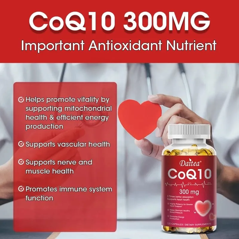 Coenzyme Q10 - 300 Mg Supports Energy Cognitive Ability and Heart Brain and Cell Health Antioxidant Improves Sleep Quality
