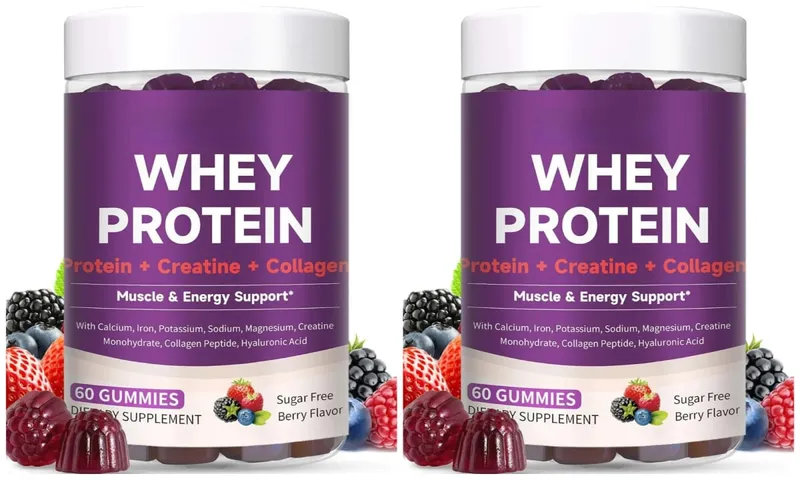 Protein Gummies with Whey Creatine Collagen 12g Protein Muscle Support Energy Nutrition Sugar Free Fitness Supplement 60 Gummies — image 8