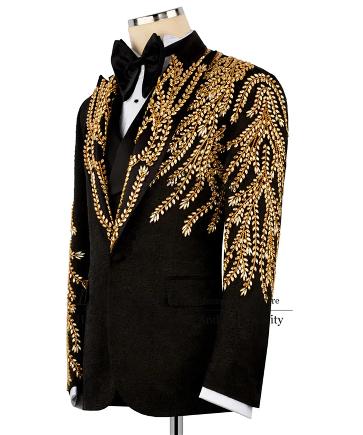 Stunning Rhinestones Crystals Men Suits 3 Piece Sets Tuxedos Wedding Jacquard Costume Homme Customized Slim Groom Male Blazers