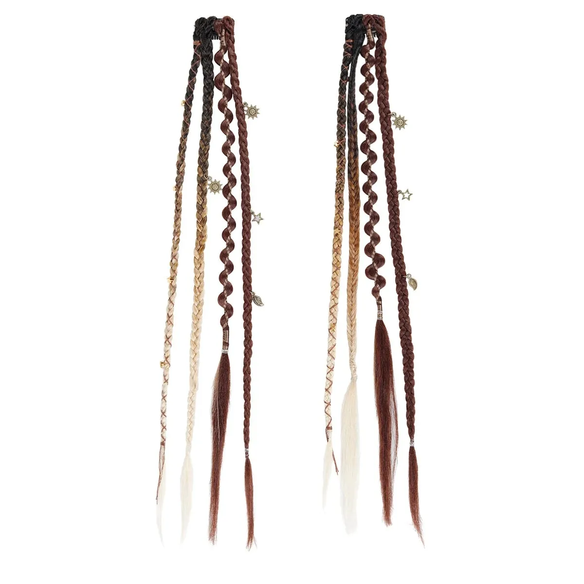 Boho Ombre Μπορντό πλεκτό Extensions Ponytail Hair Extensions Συνθετικές πλεξούδες με Bohemian Viking Hair Pieces for Women Carnival Party — image 7