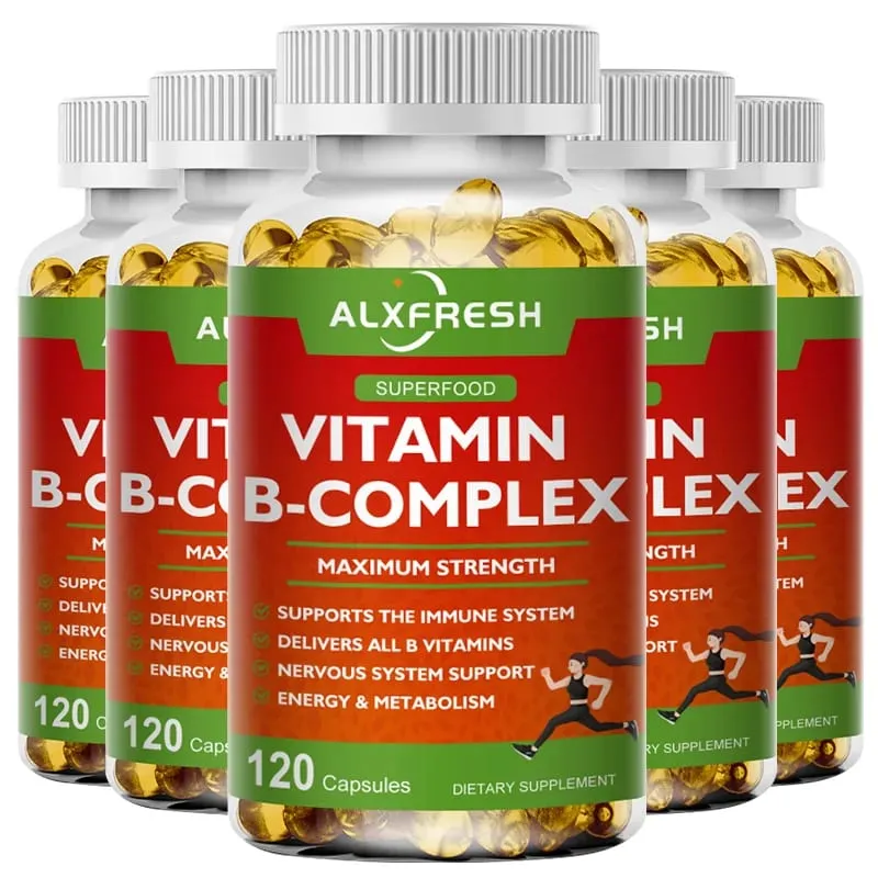B-komplex vitamin-kiegészítők (B12 B1 B2 B3 B5 B6 B9 folsav és biotin) a stressz enyhítésére, hangulatra, immunrendszert támogató kapszula — image 9