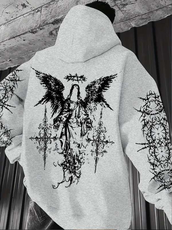 Gotik Tarzı Melek Baskı Hoodies Erkek Kadın Açık Sokak Rahat Spor Trendi Hip-Hop Çift Uzun kollu Sonbahar Kış Kazak