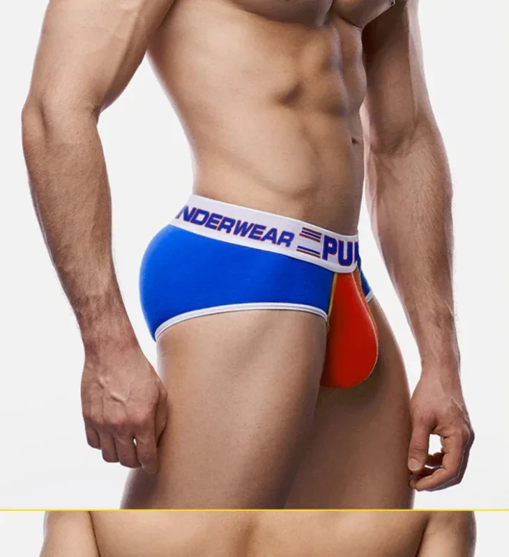 Men's Cotton Color Block Briefs, Pump! Logo Wide Waistband Low Rise Sexy 3D Convex Pouch Underwear 3256813080433415 — image 21