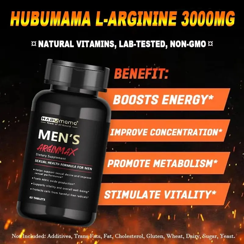 L-Arginine Male Enhancing Supplement for Performance Endurance and Muscle Strength and Endurance Non-GMO 60 Tablets