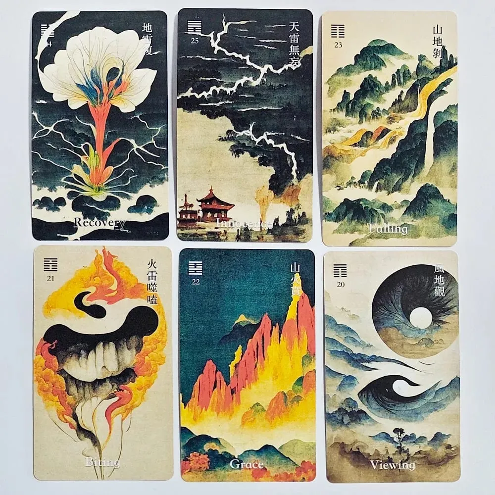 64 Cards I-Ching Oracle Deck Traditional Ink Art Style Chinese Divination Tool for Spiritual Guidation and Meditation 10,3*6cm