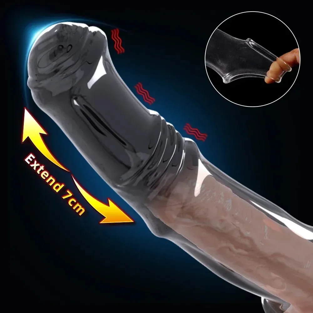 Vibrator Penis Enlargement Sleeve Penis Extender 7cm Dick Reusable Condom Delay Ejaculation Sex Toys For Men Sex Products