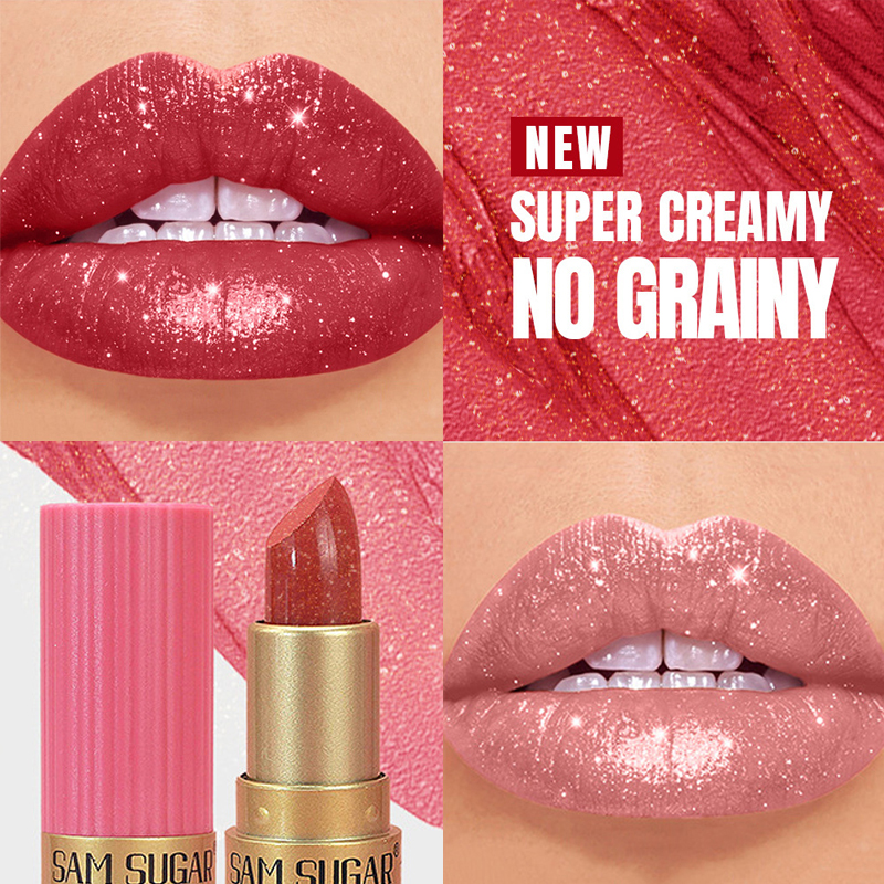 Diamond Pink Lipstick Chocolate Brown Metallic Glitter Lipstick Μεγάλης διάρκειας Αδιάβροχο Shimmer Pearl Sparkling Lip Gloss Μακιγιάζ