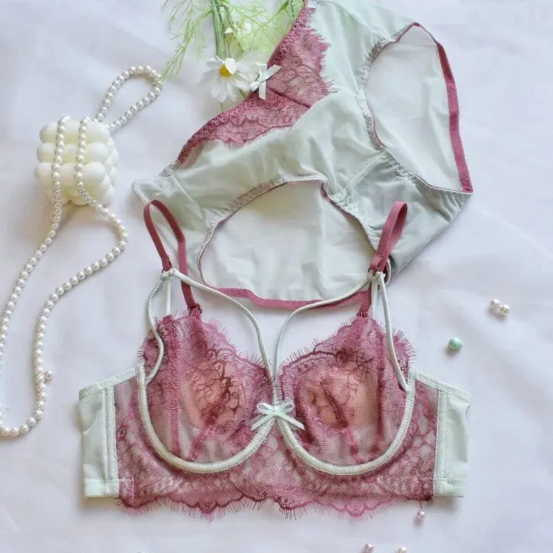 Κορεάτικο Hot Trend Pure Desire Δαντελένιο Σετ σουτιέν Underwire Thin Cup Push Up Μεγάλο Μπούστο Οπτικά Μικρό Anti Droop Εσώρουχα 32-38 Hot