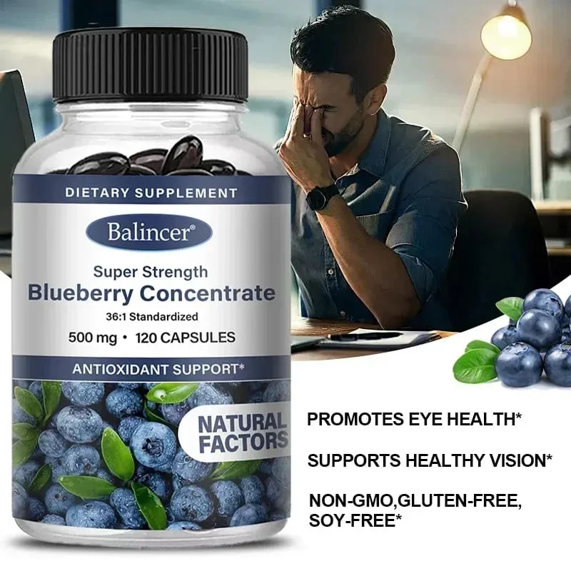 Supersterkte Bosbessenconcentraat 500 mg capsules 120 softgels Ooggezondheid Vitaminen Antioxidant Gezond zichtsupplement — image 3