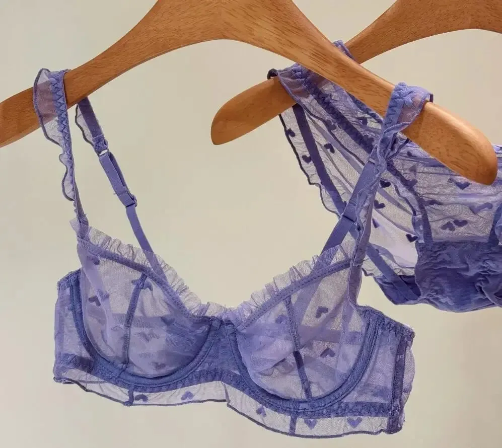 Sexy Satin Triangle Cup Non-Marking Bra Set Comfortable Wireless Lingerie for Large Breasts — image 4