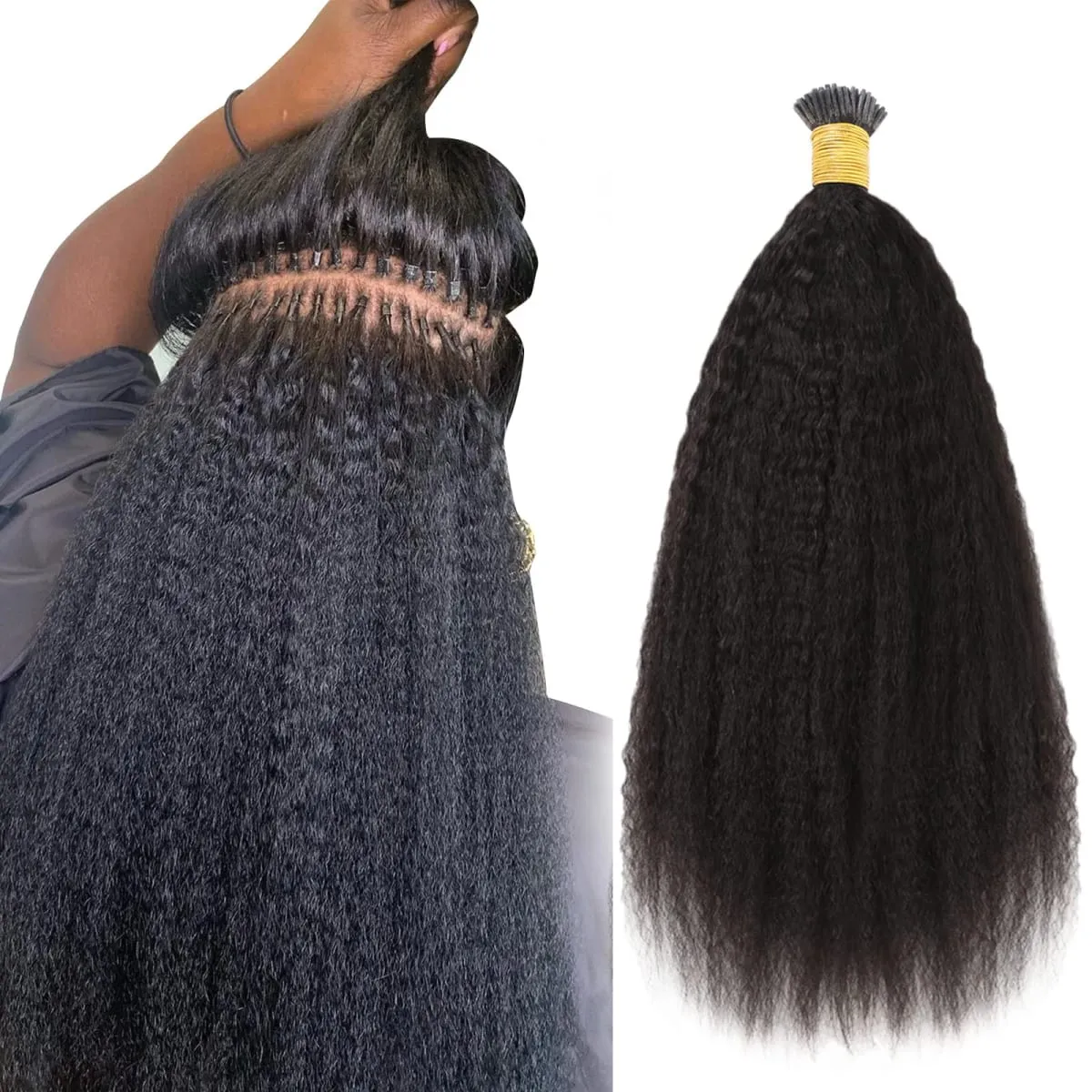 I Tip Hajhosszabbítók Kinky Straight Emberi Haj #1B Pre Bonded Remy Micro Links Emberi Hajhosszabbítások Natúr fekete 1g/szál