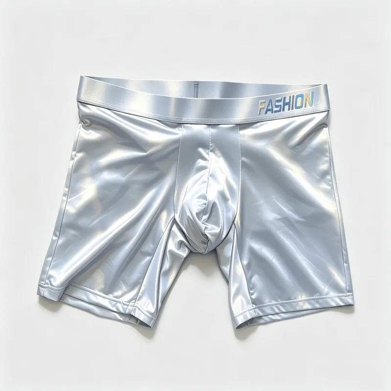 Men's Glossy Satin Long Leg Boxer Briefs Gradient Fashion Waistband Ultra Smooth Soft High Elastic Low Rise Male Underwear
