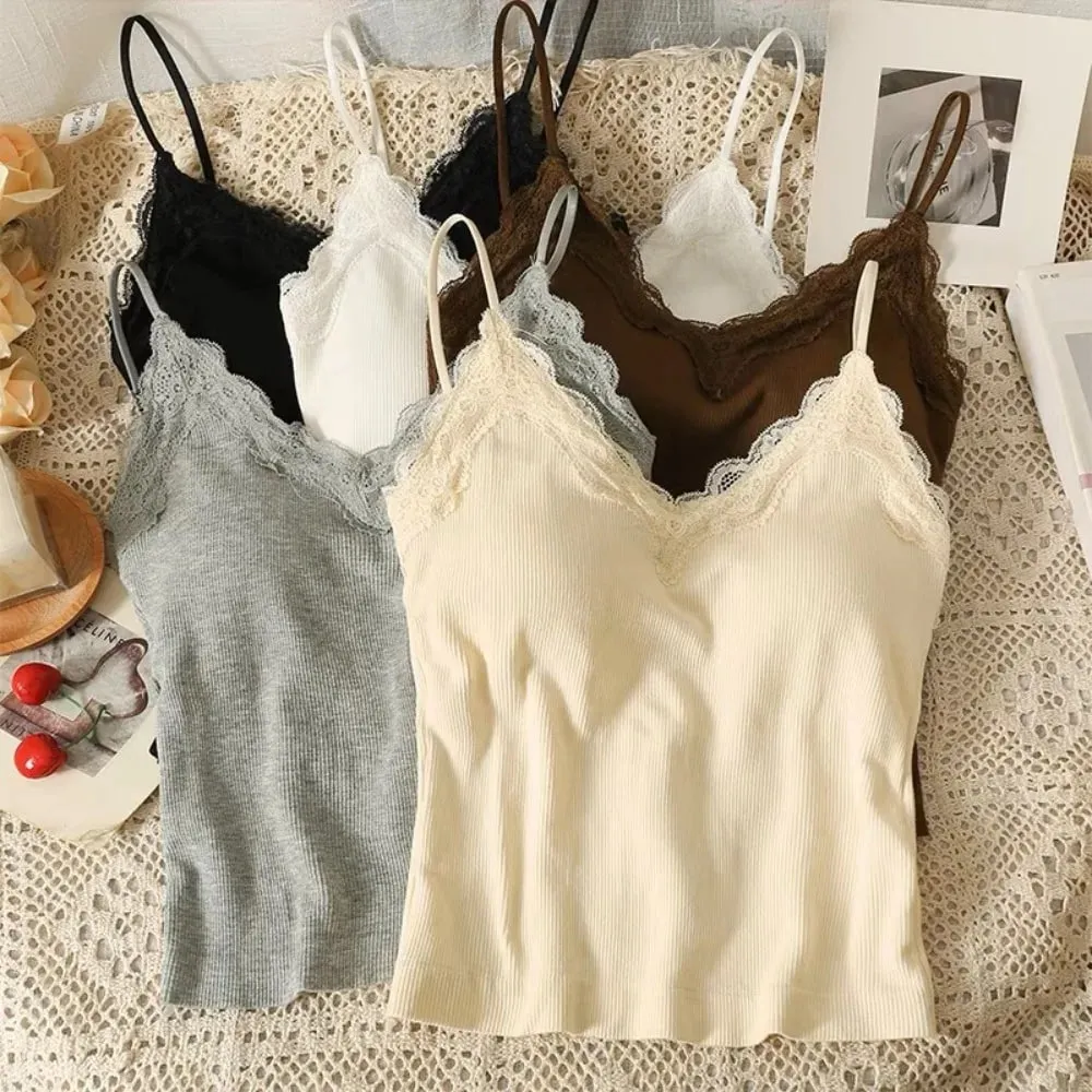 Kényelmes, légáteresztő csipke camisole pántos melltartó, egyszínű vágás felső szexi stílusú, vezeték nélküli nyári felső — image 2