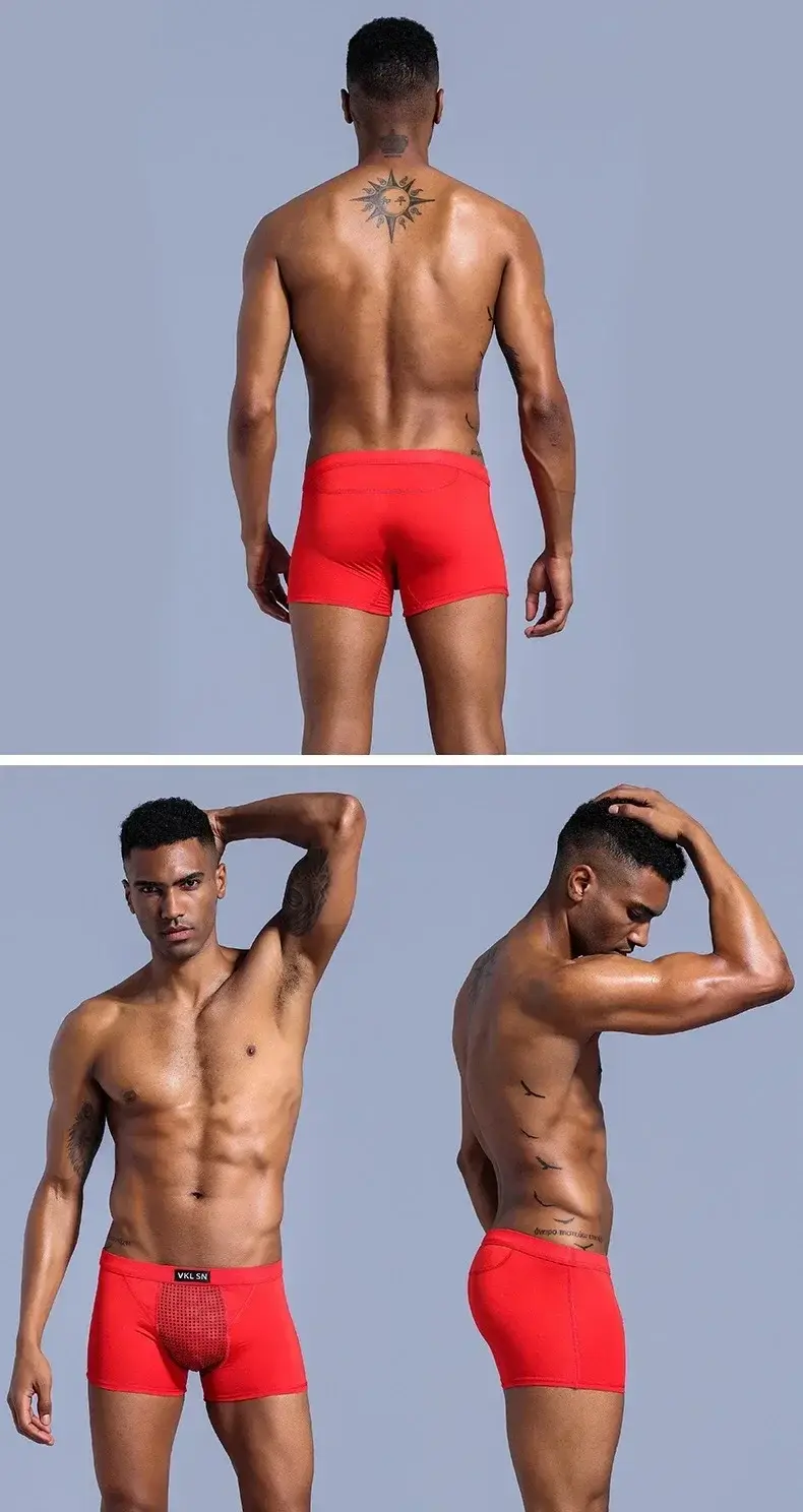 Men's Magnetic Closure Milk Silk Boxer Briefs Anti-Slip Quick-Dry Ultra Soft Breathable Underwear Boxer Shorts